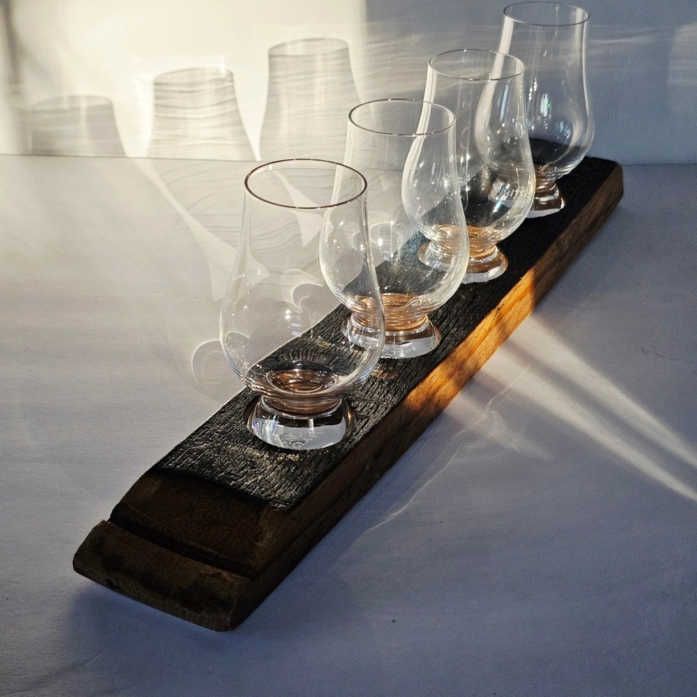NEW Glencairn Whiskey Tasting Flight Set‎ 4 Glasses Reclaimed Barrel Stave Gift - Picture 11 of 16
